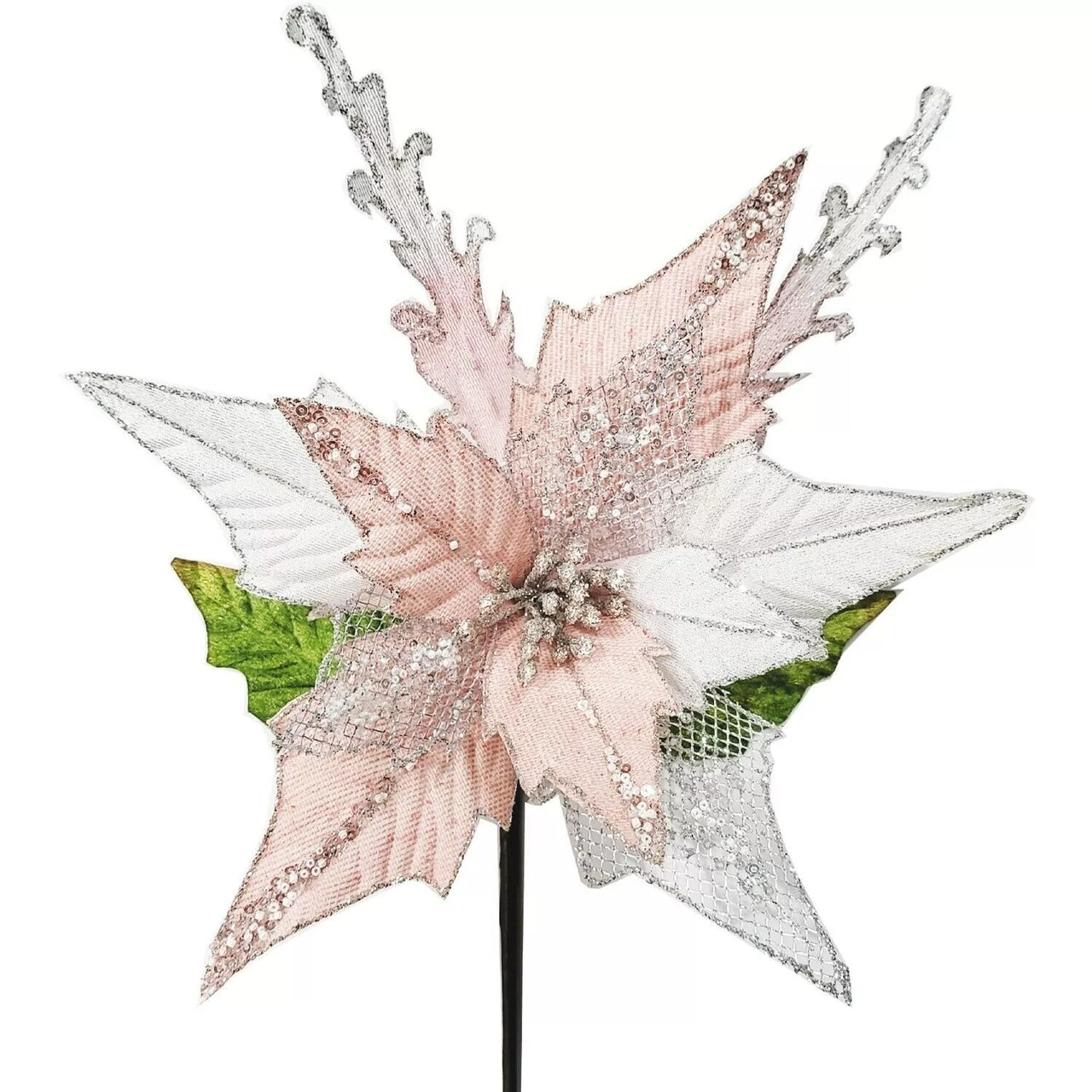 Pink Poinsettia Stem Velvety Flower Christmas Decoration Bendable Stem 26"x13"